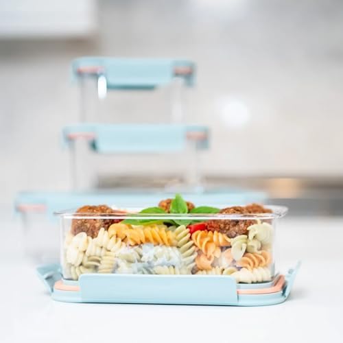 LocknLock LBF405RS12M Bisfree Modular Plus Food Storage Container Set, BPA-Free Plastic, Stackable, Microwave, Dishwasher and Freezer-Safe, 24-Piece Set with 12 Boxes and 12 Lids, Mint
