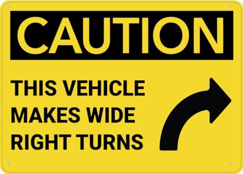 Caution Truck Vehicle Wide Right Turns With Arrow Sign Outdoor Signs Aluminum 12X8 Inch Uv Ink Printed For House And Business