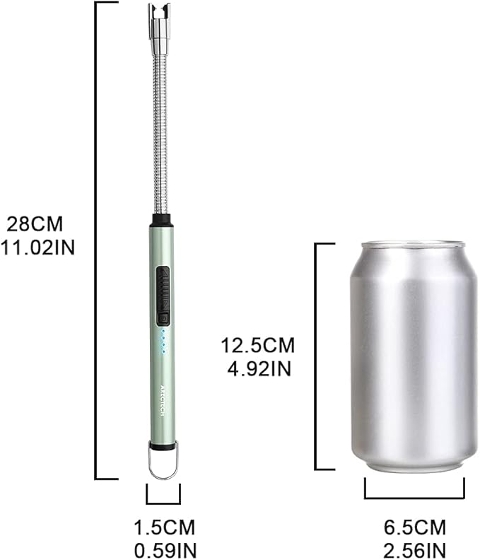 ARECTECH Electric Arc Candle Lighter Flameless Rechargeable USB Long Lighters for Candle Cooking BBQs Fireworks Green 2 Pack