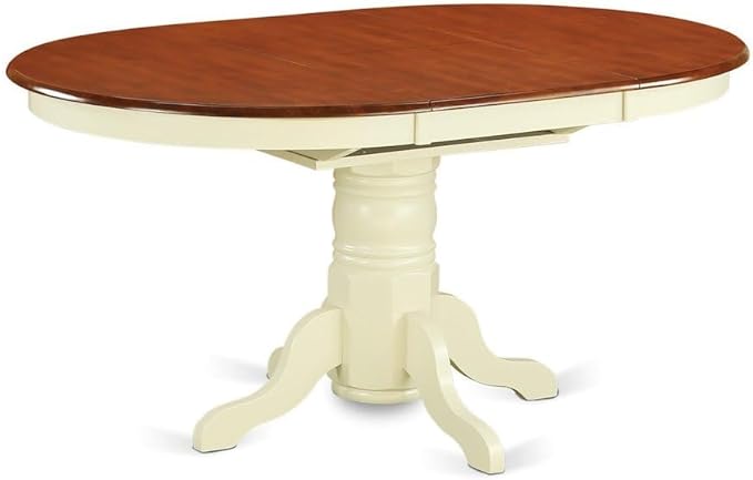 Furnifact Expandable Oval Dining Table, 18-Inch Butterfly Leaf, Classic Pedestal Base, Charming Buttermilk & Cherry Finish, Solid Asian Wood