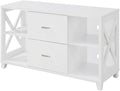 Furnifact White Deluxe 2 Drawer TV Stand, for 55-Inch TVs, Particle Board/MDF, Transitional Coastal Style, Stylish and Functional Design
