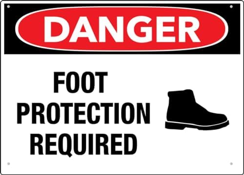 Danger Foot Protection Required Sign 12X8 Inch Tin Sign Great For Garden And Yard Wall Decor