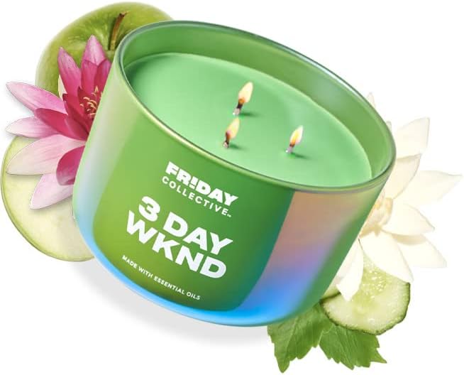 Friday Collective 3 Day Wknd Candle, Fruity Scented, Made with Essential Oils, 3 Wicks, 13.5 oz