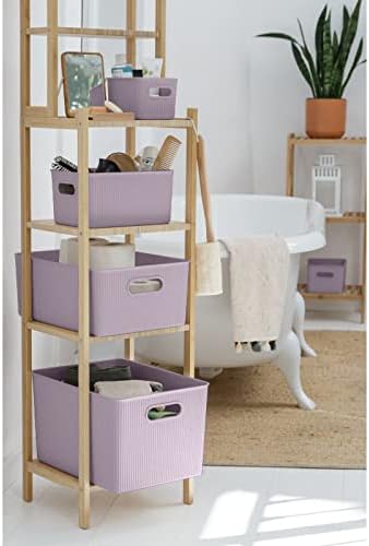 Superio Ribbed Collection - Decorative Plastic Basket Open Home Storage Bins Organizer, Large Lilac Purple (6 Pack) Container Boxes for Organizing Closet Storage Bins for Shelves 15 Liter/16 Quart