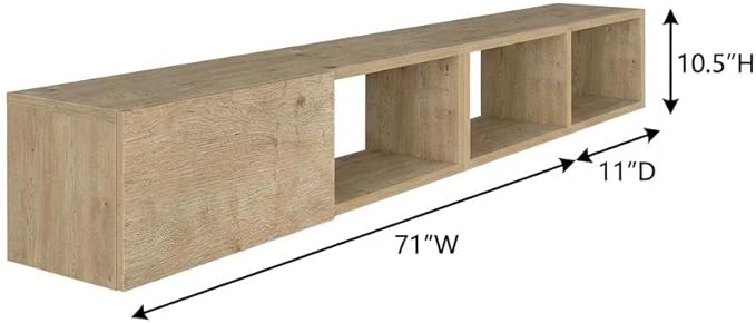 Furnifact Oak Floating Wall Mounted TV Stand for 75 Inch Televisions, Engineered Wood Construction, Modern Design, Concealed Storage, Wall-Mountable Style