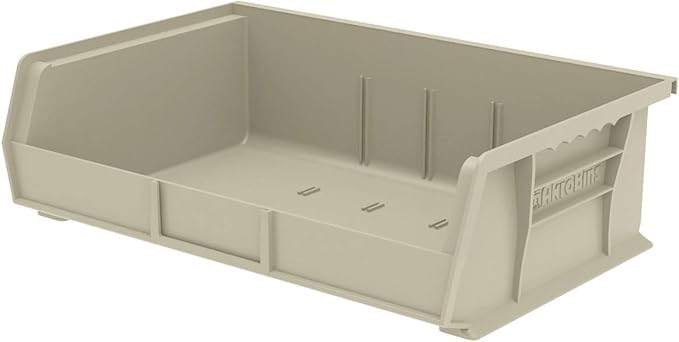 Akro-Mils 30255 AkroBins Plastic Storage Bins, Space-Saving Stackable Bins for Garage, Pantry, Craft Organization, 11" x 16" x 5", Stone, 6-Pack