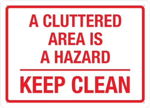 A Cluttered Area Is A Hazard Keep Clean Sign For House 12"" X 8"" Yard Sign, Premium Aluminum, Sun-Proof, Rust-Free