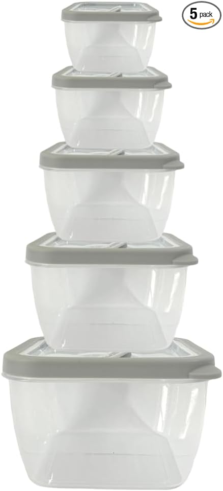 10-Piece Food Storage Containers with Vented Lids, Airtight and BPA Free, Stackable, Microwave, Freezer, and Dishwasher Safe (Gray)
