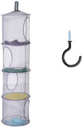4 Tier Storage Organizer,43 1/2 x12 Inch Hanging Mesh Storage Basket with 2 Inch Screw-in Hooks,Folding Basket for Toys or Store Gloves,Shawls, Hats and Mittens, Attaches Easily to Any Rod (Grey)