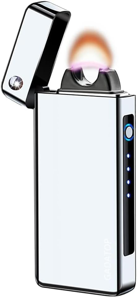 GADATOP Arc Plasma Flame Lighter USB Rechargeable Windproof Electric Lighter for Candle (Silver)