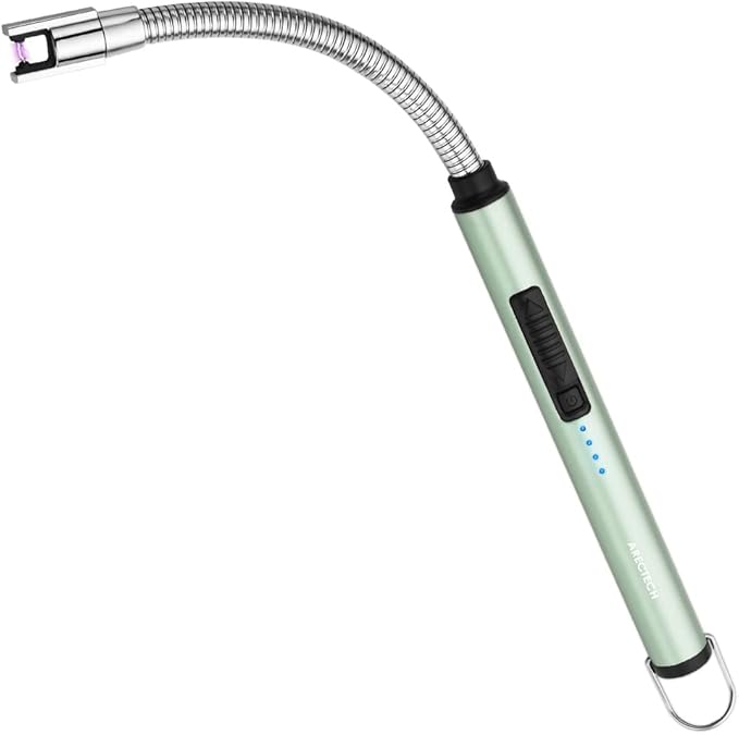 ARECTECH Electric Arc Candle Lighter Flameless Rechargeable USB Long Lighters for Candle Cooking BBQs Fireworks Green