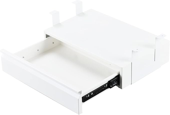 Under Desk Drawer 18", Pull-out Storage Organizer with Tall Brackets Mounted Under Wooden Table with a Max 2" Crossbar, White_Tall Version