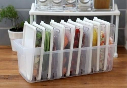 Kitchen Refrigerator Organizer, Fridge and Freezer Storage Trays Large+Food Containers with Lids L1(6P)+L2(2P), Set of 9, Premium A