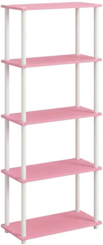 Furnifact Pink White Bookcase, Modern Design, Durable Wood, Compact Storage, Stylish, Functional for Home Office or Living Space
