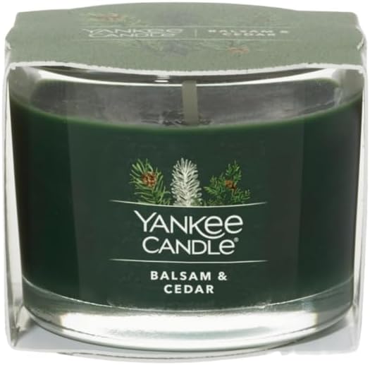 Yankee Candle Signature Votive Mini Candle Jar, Balsam & Cedar Scent, Natural Soy Wax Blend Candle with Natural Fiber Wick, 1.3 OZ Glass Jar (Pack of 4)