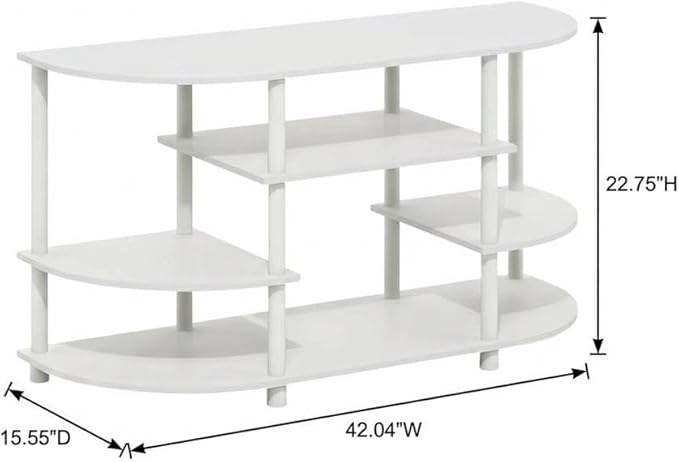 Furnifact White Corner TV Stand, Modern Living Room Media Console with Rubberwood Solids and Walnut Veneer Construction, Durable Wood Storage Solution