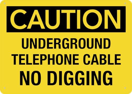 Caution Underground Telephone Cable No Digging Sign Signs Outdoor, Uv Printed Aluminum 12 X 8 In, Weatherproof And Security Signs For Home Or Business