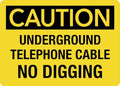 Caution Underground Telephone Cable No Digging Sign Signs Outdoor, Uv Printed Aluminum 12 X 8 In, Weatherproof And Security Signs For Home Or Business