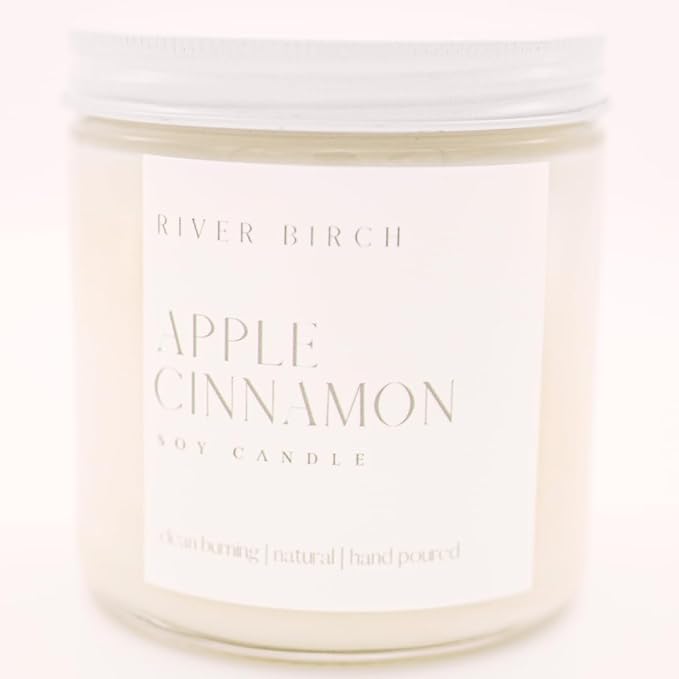 River Birch Candles Apple Cinnamon Scented Candle | Premium, All-Natural, Non-Toxic, Soy Candles | 16oz 90 Hr Burn Time | Cozy Relaxing Gifts for Home