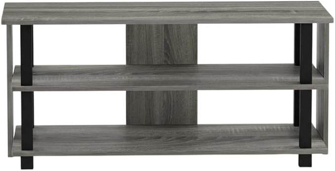 Furnifact French Oak Grey/Black Sully 3-Tier TV Stand for Up to 40-Inch TVs, Elegant Wooden Construction, Spacious, Modern Design, Durable Storage Solution