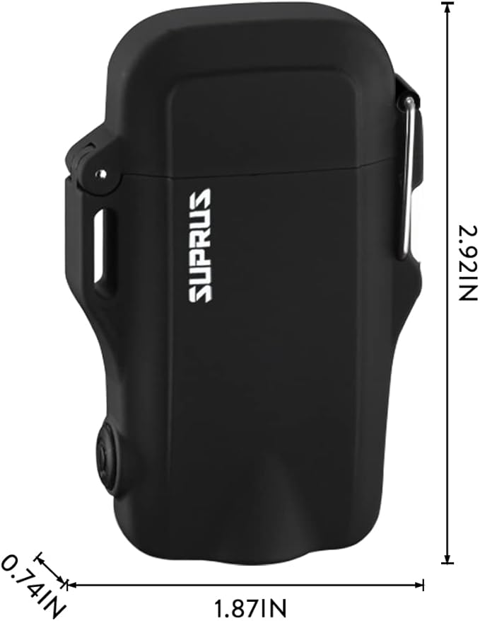 SUPRUS Waterproof 3 Modes of Flashlight Windproof Lighter Dual Arc Electric Rechargeable Dual Arc Plasma Lighters with Survival Emergency Whistle and Lanyard (Black,2 Packs)