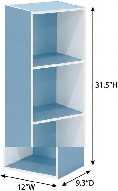 Furnifact White and Light Blue 3-Tier Open Shelf Bookcase, Modern Storage Organizer with Multiple Shelves, Durable Construction for Living Room and Office