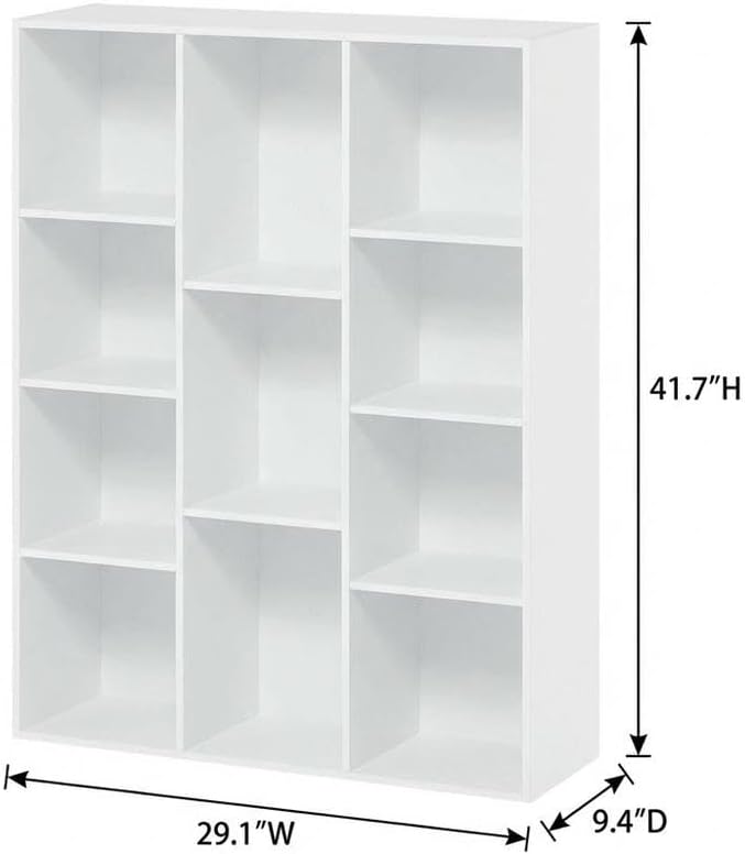 Furnifact White 11-Cube Reversible Open Shelf Bookcase, Versatile Storage, Modern Design, Durable Wood, for Living Room, Office, or Bedroom
