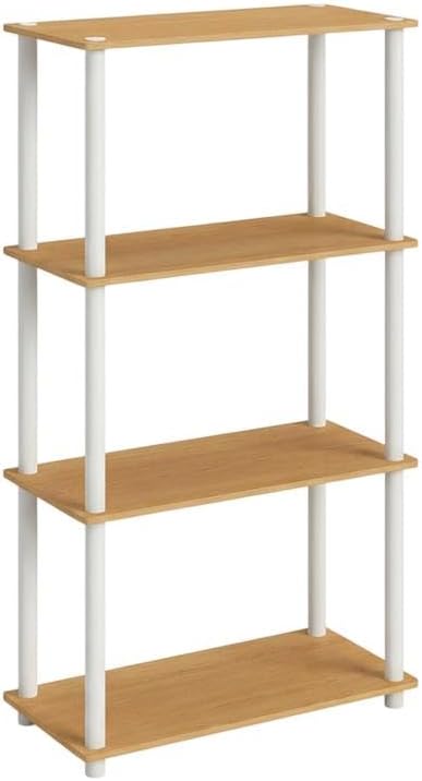 Furnifact Beech White Bookcase with Sturdy Wood Construction, Modern Design, Spacious Shelving, Stylish Home Office Storage Solution