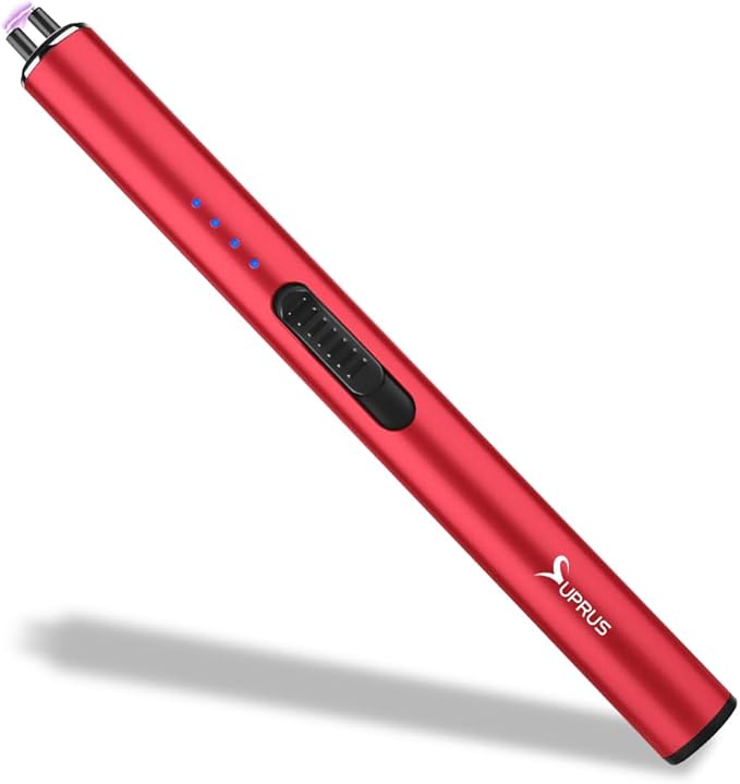 SUPRUS Electric Arc Windproof Flameless USB Rechargeable Lighter with Safety Lock for Candle (Red)