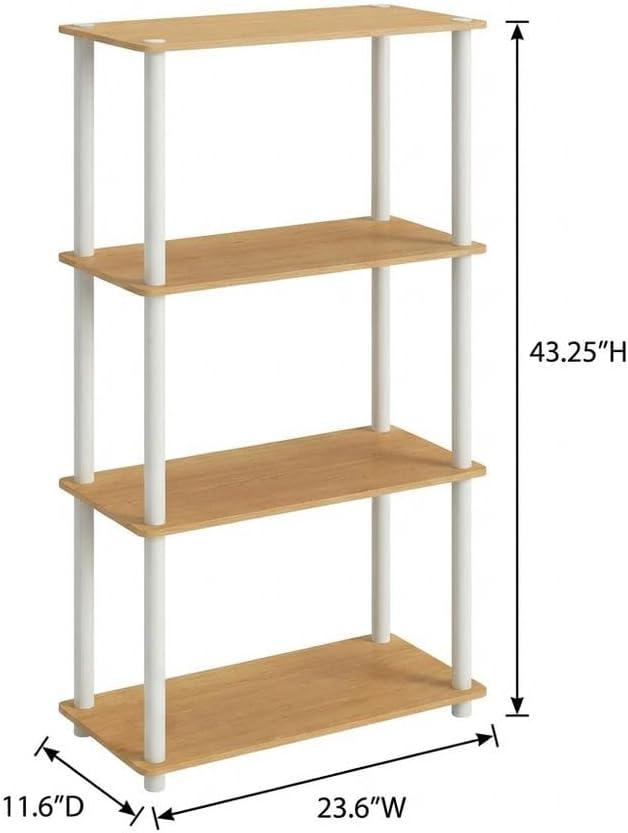 Furnifact Beech White Bookcase with Sturdy Wood Construction, Modern Design, Spacious Shelving, Stylish Home Office Storage Solution