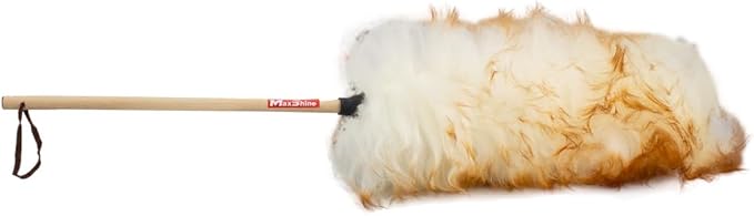 Maxshine Universal 100% Lambswool Detailing Duster with Wooden Handle | Premium Ultra-Soft High-Density Wool Head (3.5”) | Gentle Car Cleaning Brush for Dusting Interior & Exterior Surfaces