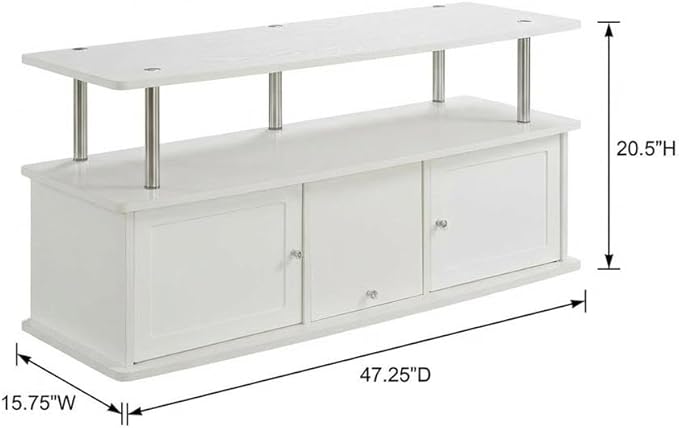 Furnifact White TV Stand, 3 Storage cabinets, Shelf, Supports TVs up to 60 lbs, Modern Style, Particle Board, for TVs up to 55 inches