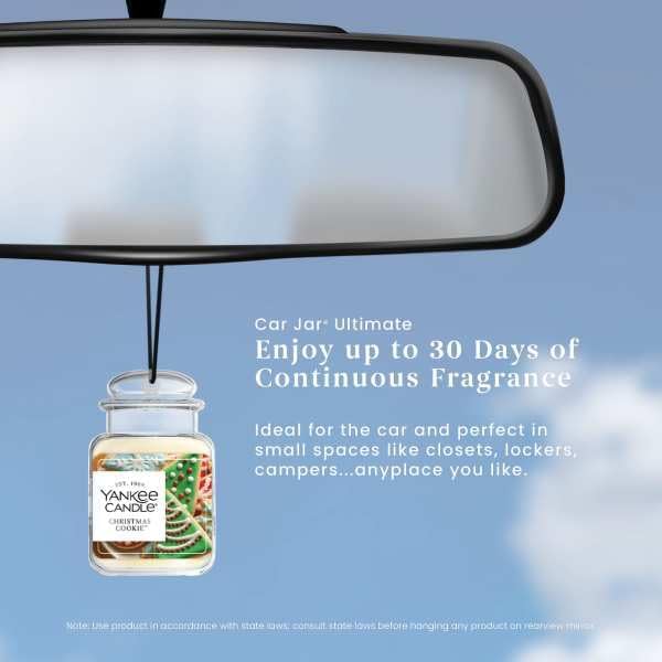Yankee Candle Car Jar Ultimate Hanging Air Freshener, 3-Pack Set (Sparkling Cinnamon, Christmas Cookie, Balsam & Cedar) – Up to 90 Days of Fragrance (Variety Pack)