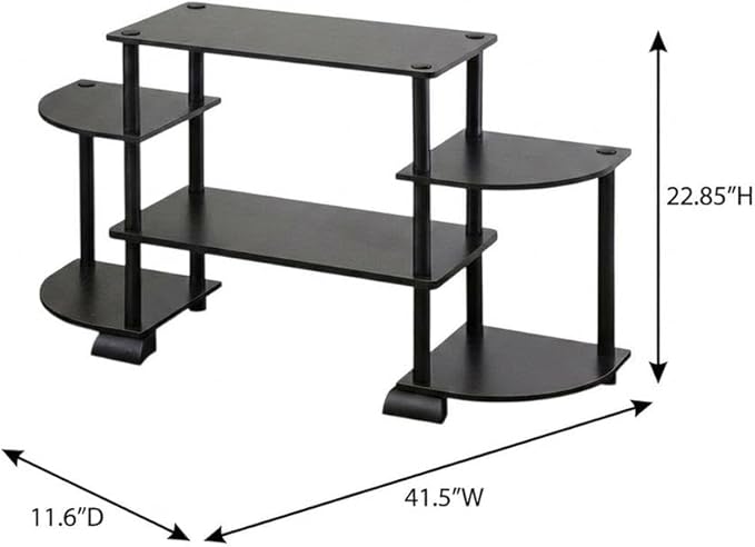 Furnifact Black Rounded Corner TV Entertainment Center, Modern Design, Composite Wood, PVC Tubes, Stylish Espresso/Black Finish, Living Room Setup