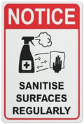 Notice Sanitise Surfaces Regularly Red Sign Signs Outdoor, Uv Printed Aluminum 12 X 8 In, Weatherproof And Security Signs For Home Or Business