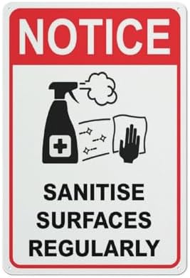 Notice Sanitise Surfaces Regularly Red Sign Signs Outdoor, Uv Printed Aluminum 12 X 8 In, Weatherproof And Security Signs For Home Or Business