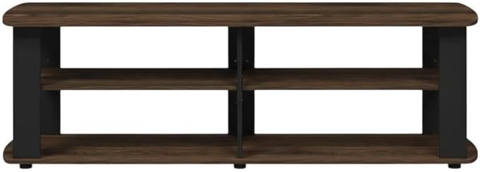 Furnifact Walnut and Black TV Stand, Entertainment Center with Spacious Surface, Multiple compartments for Electronics and Accessories