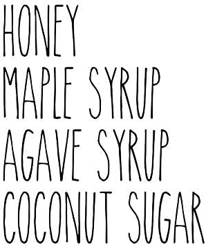 Stickers Honey Coconut Sugar Maple Syrup Agave Syrup - Decals for Kitchen containers organizing Labels (Black, Letter Height - 2 inches)