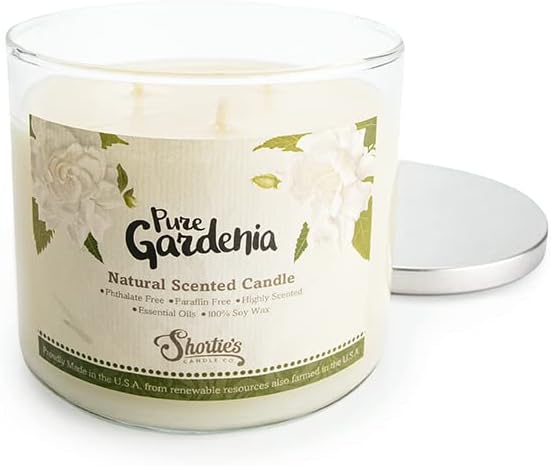 Gardenia Highly Scented Natural 3 Wick Candle, Essential Fragrance Oils, 100% Soy, Phthalate & Paraben Free, Clean Burning, 14.5 Oz.