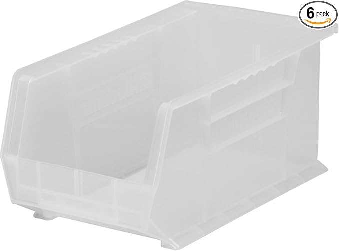 Akro-Mils 30239 AkroBins Plastic Storage Bins, Space-Saving Stackable Bins for Garage, Pantry, Craft Organization, 11-" x 8-" x 7-", Clear, 6-Pack