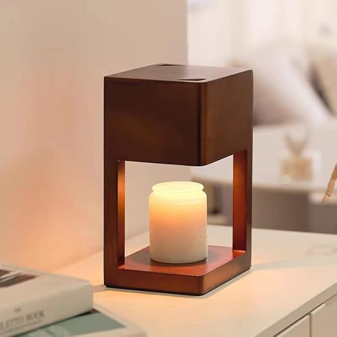 Candle Warmer Lamp,Candle Lamp Warmer with Timer and Adjustable Brightness Automatic Shut-Off,Candle Heat lamp for Canned Candles,ith 2 Bulbs（Walnut Color）