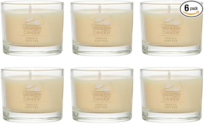 Yankee Candle Signature Votive Mini Candle Jar, Vanilla Cupcake Scent, Natural Soy Wax Blend Candle with Natural Fiber Wick, 1.3 OZ Glass Jar (Pack of 6)