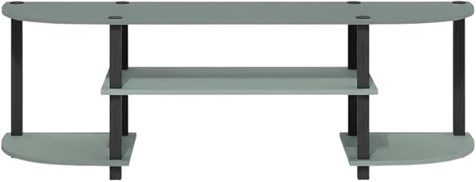 Furnifact Sage Green Entertainment Center for TV up to 55 Inch, Round Corner Design, Open Shelves, Engineered Wood Construction, Modern Home Media Stand