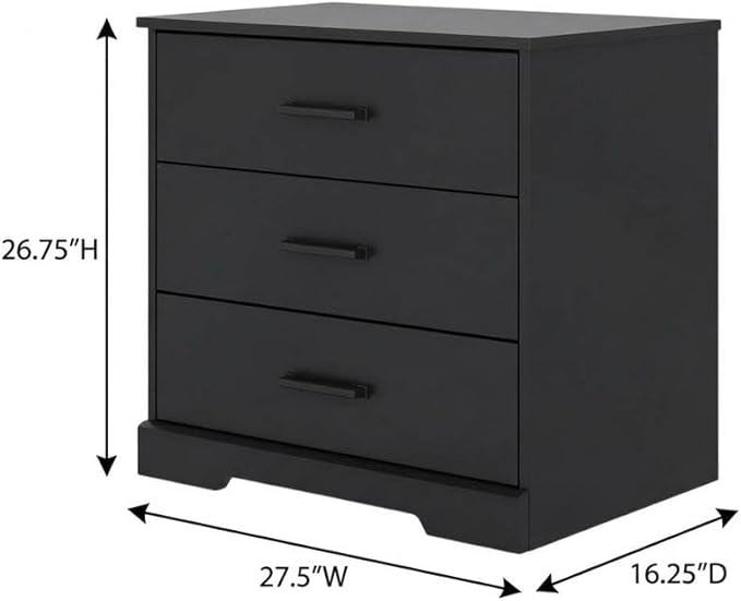 Furnifact Black Nightstand Bedside Table with 3 Drawers, Laminate Finish, Rectangular Shape, Farmhouse Style, Durable Construction for Bedroom Addition