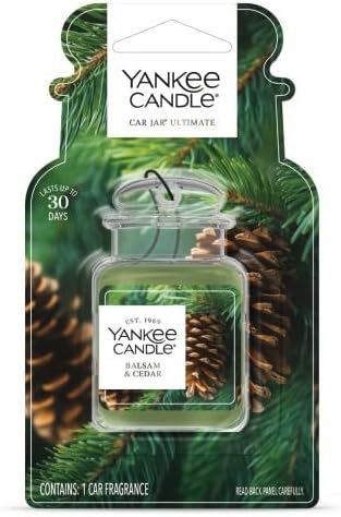 Yankee Candle Car Jar Ultimate Hanging Air Freshener, 3-Pack Set (Sparkling Cinnamon, Christmas Cookie, Balsam & Cedar) – Up to 90 Days of Fragrance (Variety Pack)