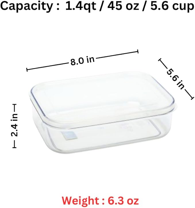 Lustroware Airtight Food Storage Container Set of 3, Micro Clear BPA Free Shatterproof Canister with Lid, Dishwasher Microwave Safe, Fridge Pantry Refrigerator Organizer, Made in Japan (1.4 qt, 45 oz)