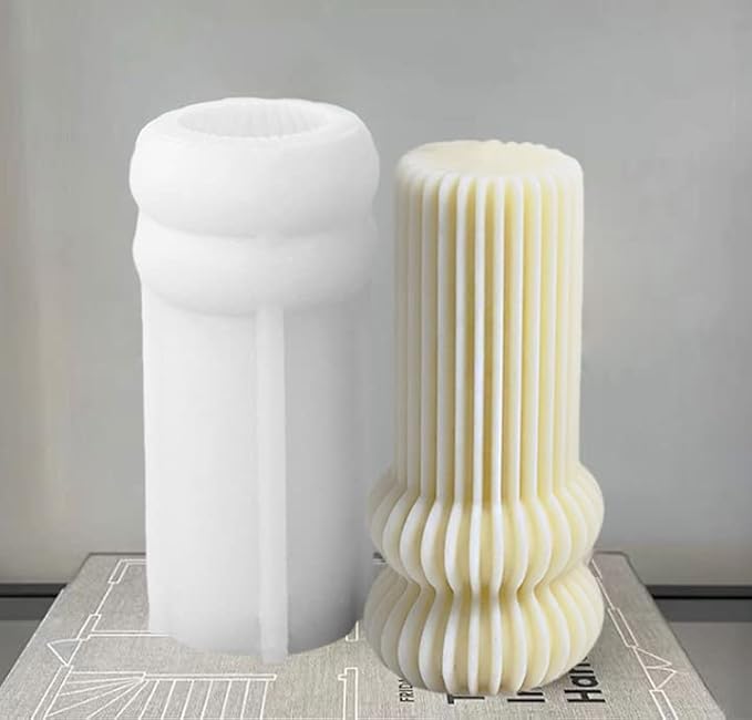 Striped Pillar Aesthetic Molds, Cylindrical Tall Pillar Candle Mold, Ribbed Twist Geometric Abstract Decorative Striped Silicone Mold for Crafts Aromatherapy Candle Handmade Soap Making(5.3")