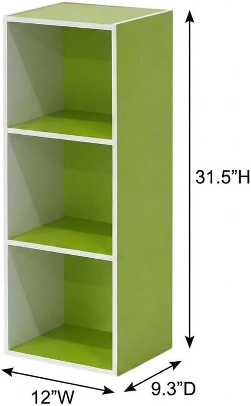 Furnifact White and Green 3-Tier Open Shelf Bookcase, Modern Storage Organizer, Sturdy Construction, Versatile Home Office and Living Room Decor