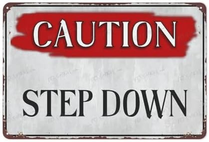 Metal Wall Art Decor Caution Step Down Sign 12"X8" Aluminum Warning Signs For Property Business Yard House Office