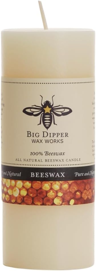 Big Dipper Wax Works Ivory White Pillar Candle, 40-Hour Long Burn, Pure Beeswax Candle, 2" x 4.75”